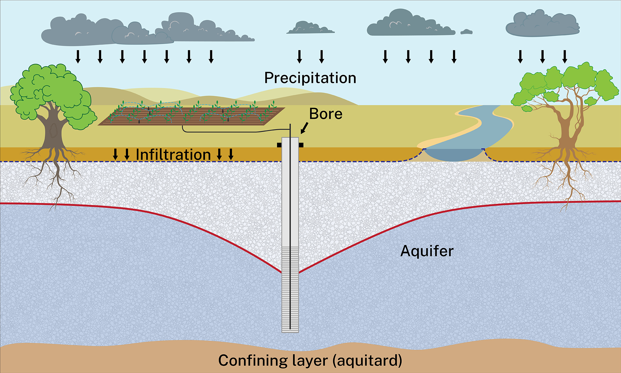 Groundwater system explained in a diagram 