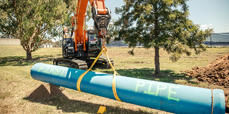 First pipe for the Dungowan Dam and Pipeline.