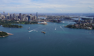View of Sydney from a helicopter.