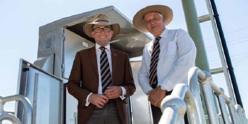Adam Marshall MP and Mayor Robert Bell stand at sewerage treatment plant