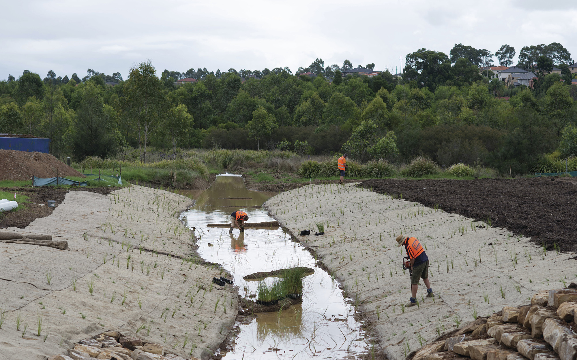 Workers inspect the ground water at Balmoral Precinct