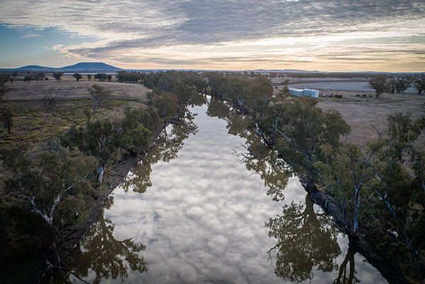 Photograph captured by drone of a floodplain pool in the Namoi catchment.
