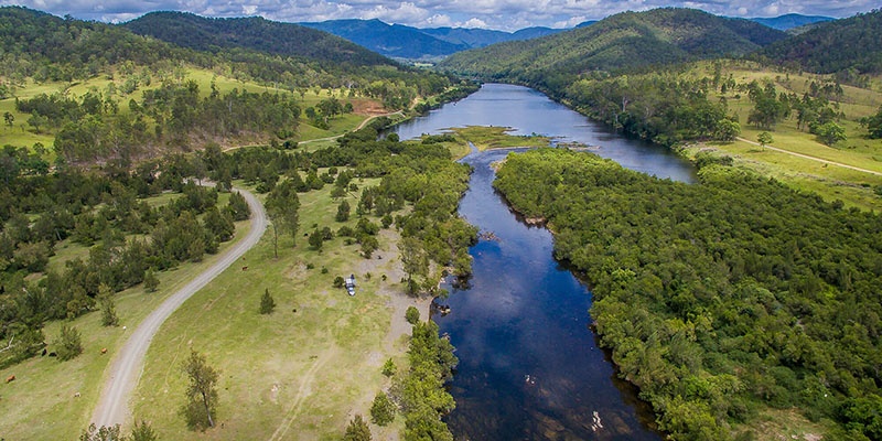 Aerial view of a river in the far north coast of nsw