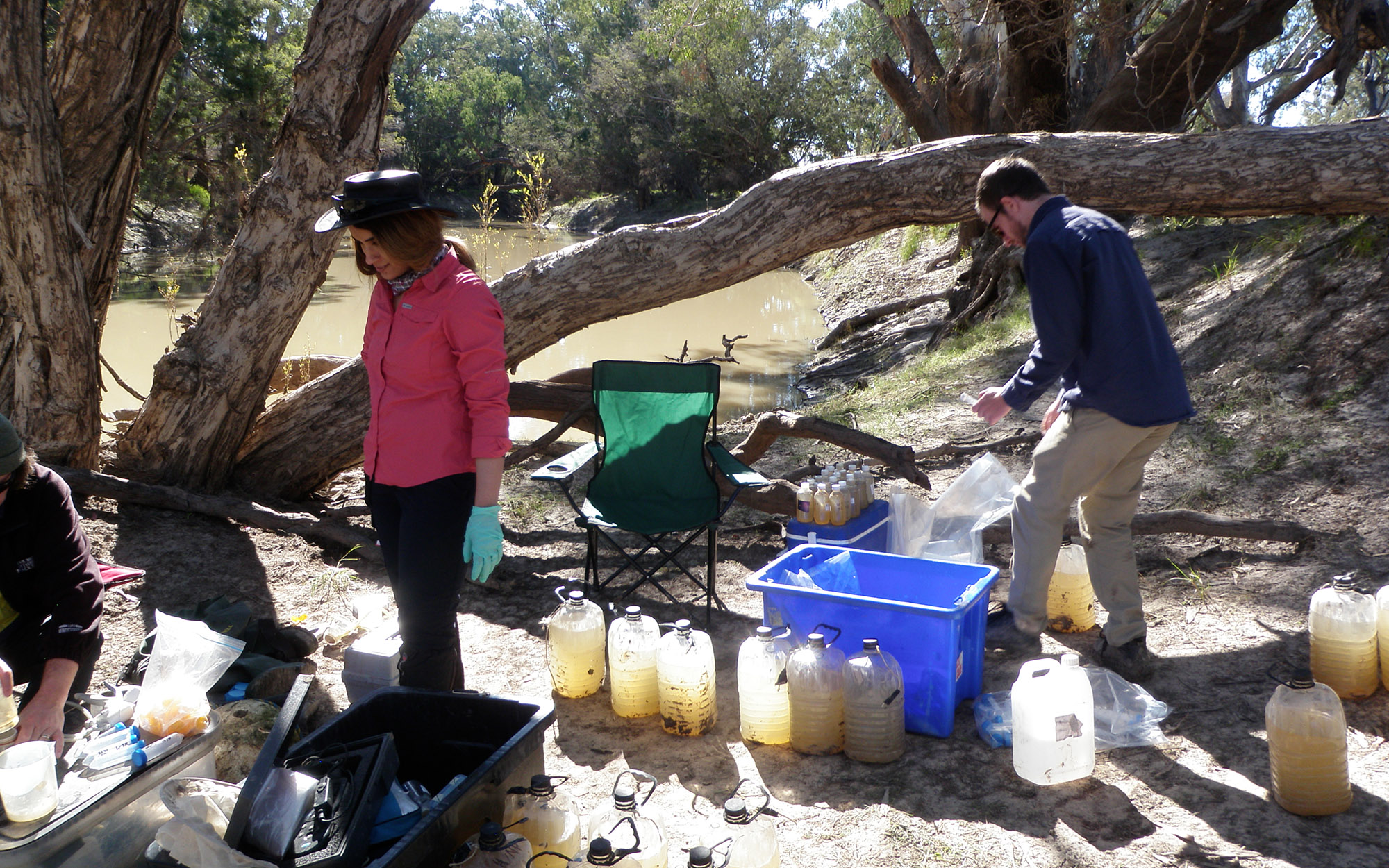 Preparing samples for analysis on the Mehi River at Collarenebri in June 2021.