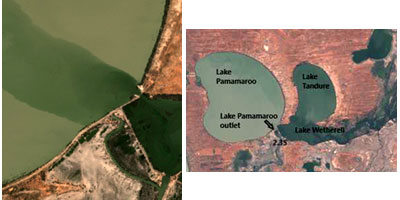 Aerial view of Lakes Wetherell and Pamamaroo blackwater management